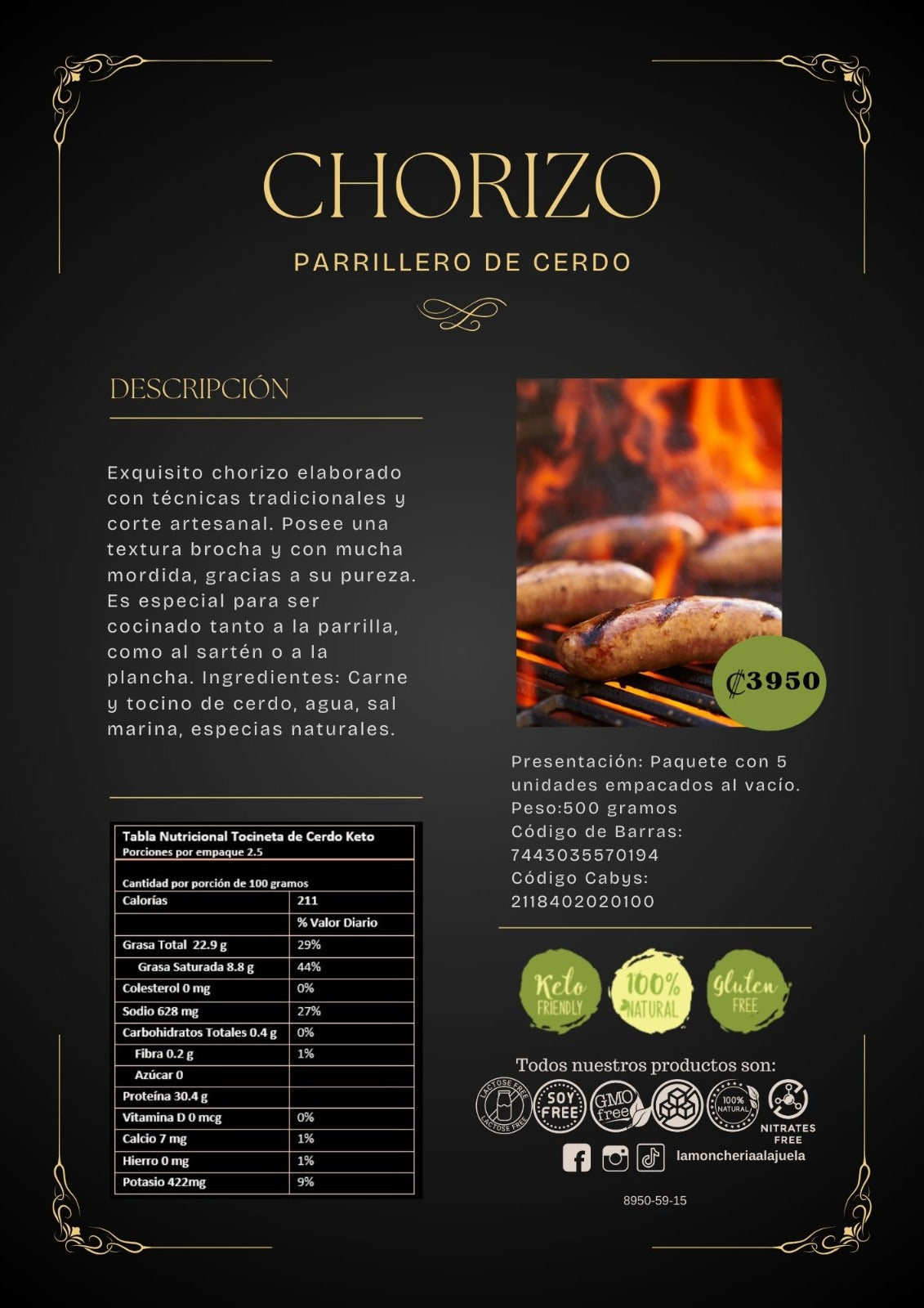 Chorizo Parrillero de Cerdo